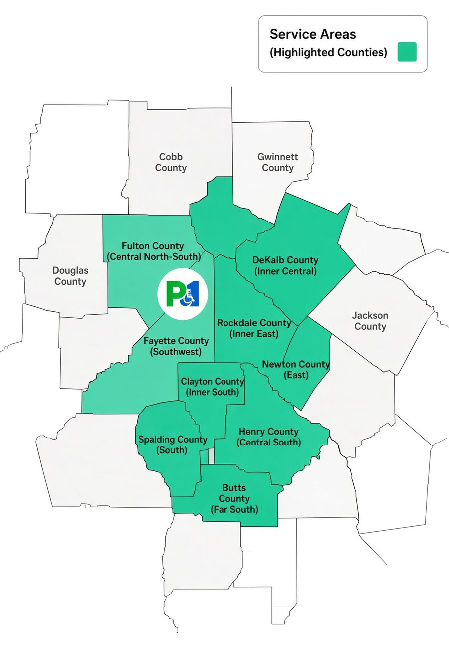 Metro Atlanta service areas map — Priority One Transportation coverage